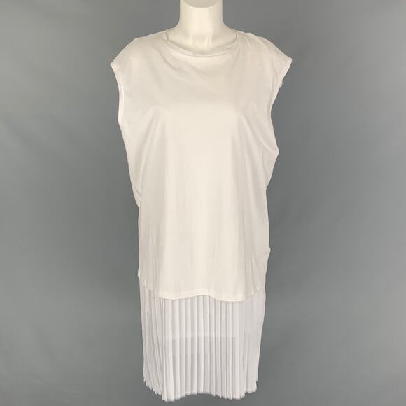 EACH X OTHER Size M White Cotton & Polyester Pleated Dress - Picture 1 of 8